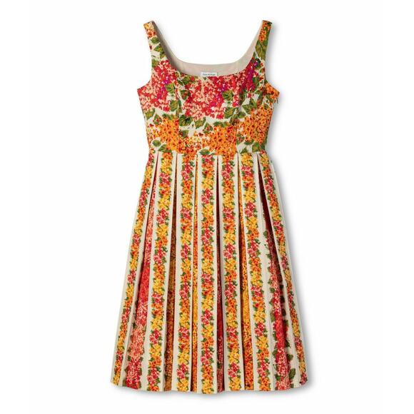 NWT Isaac Mizrahi Orange Red Pink Floral Pleated Dress Size 4 - Picture 11 of 11